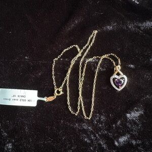 PAJ BB Gold Vermeil and Amethyst Heart Necklace with An 18-inch Chain Brass 925